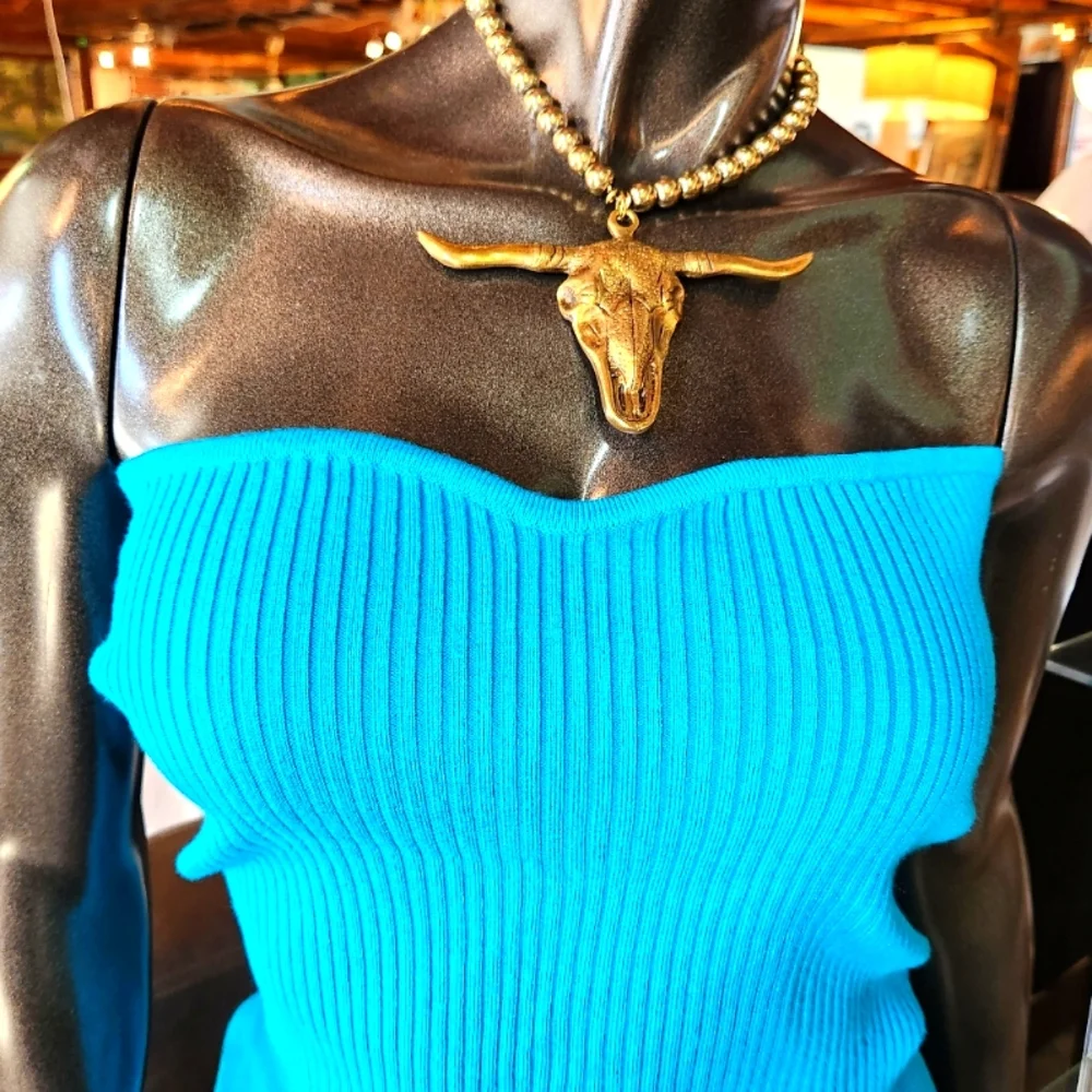 Elegant Blue 2 Piece Top & Wideleg Knit Pants Set - Picture 12 of 17